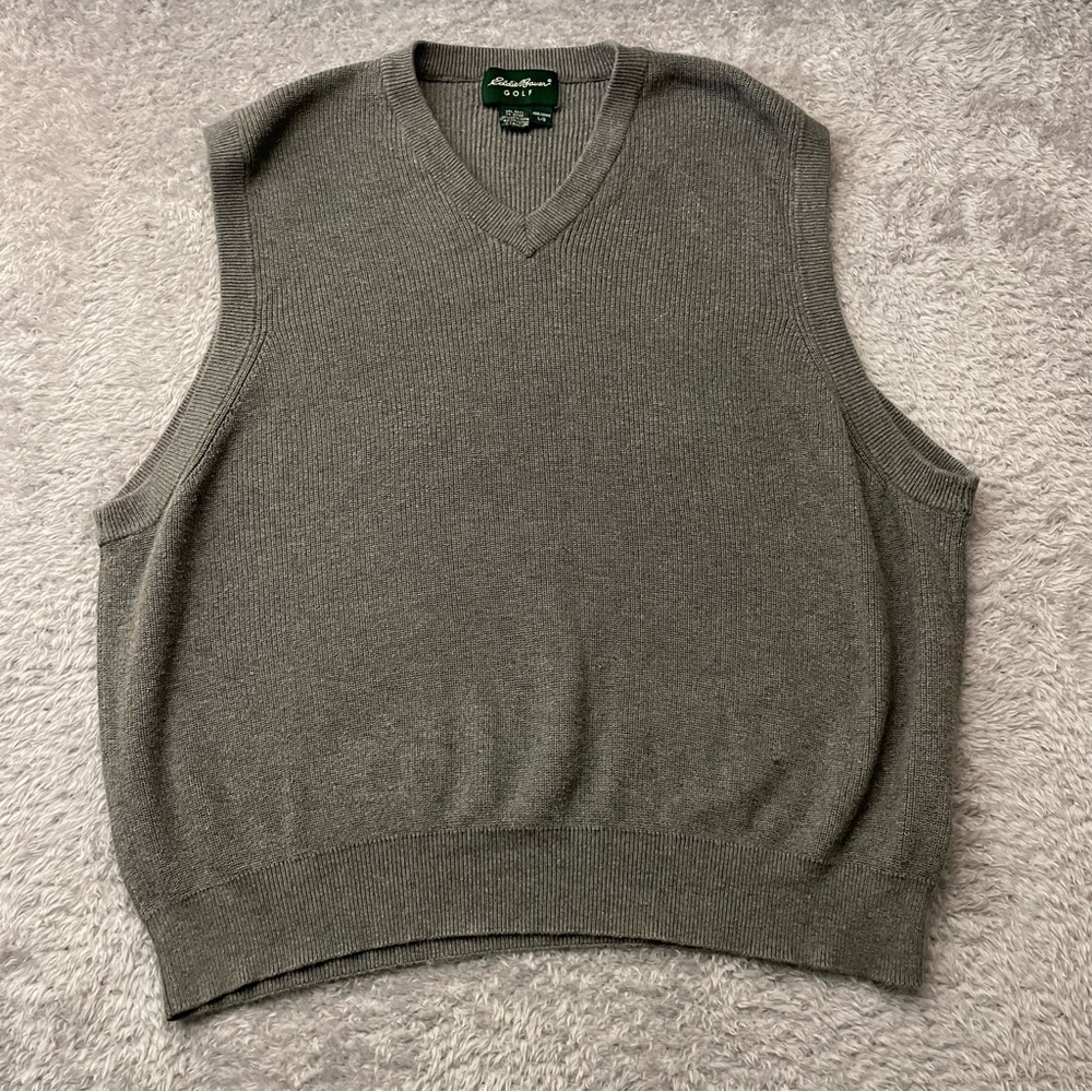 Eddie Bauer Golf Men Large Green Cotton Knit V-Neck Sweater Vest